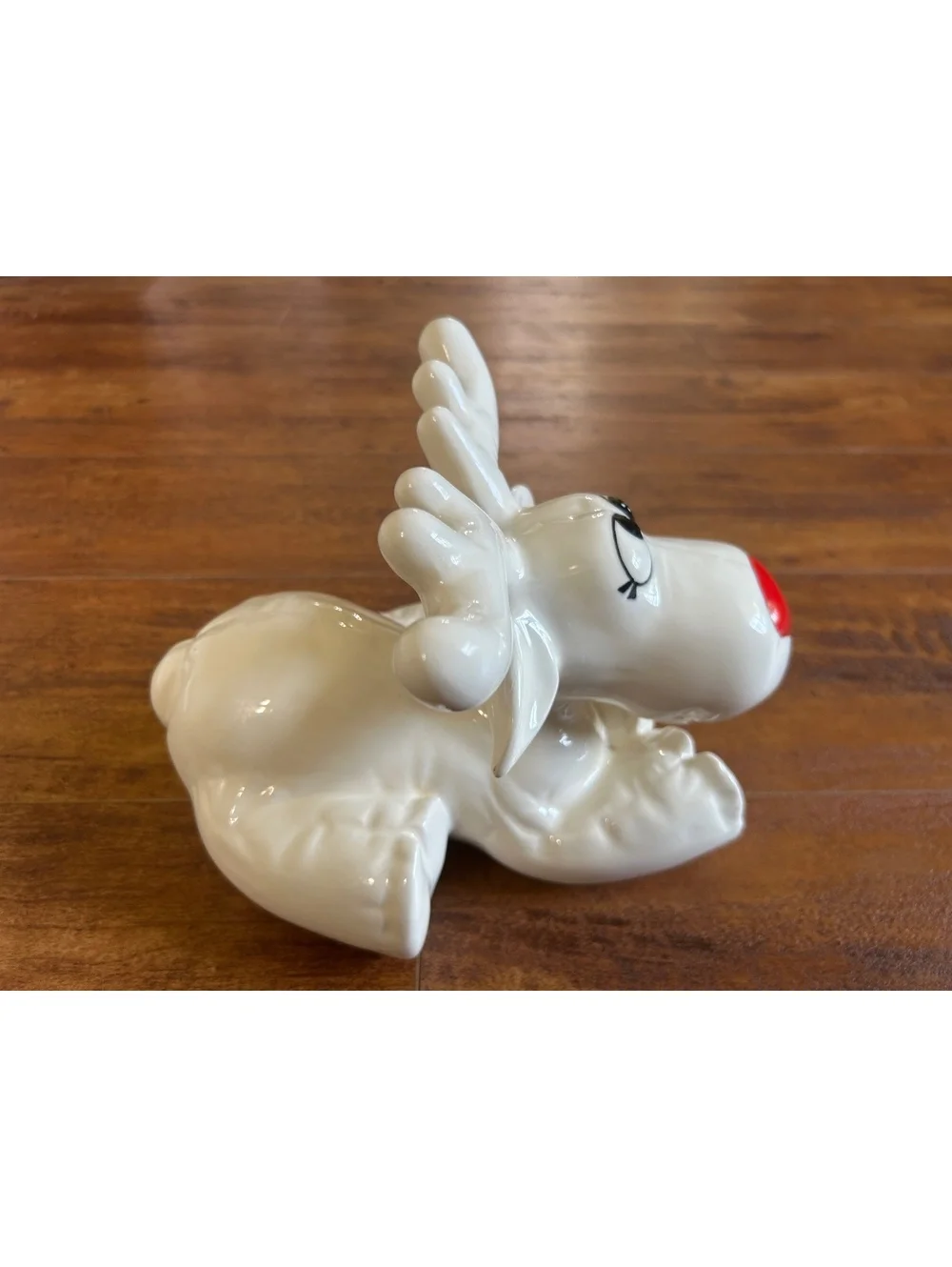 Ceramic White Reindeer Figurine with Red Nose